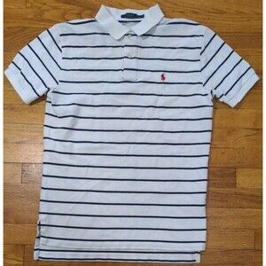 Polo Ralph Lauren Striped Polo Shirt Men's Medium Blue/White Red Pony Preppy EUC
